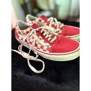 Vans Old Skool Red Checkerboard Suede Canvas Skate‎ Shoes Mens 8 Womens 9.5
